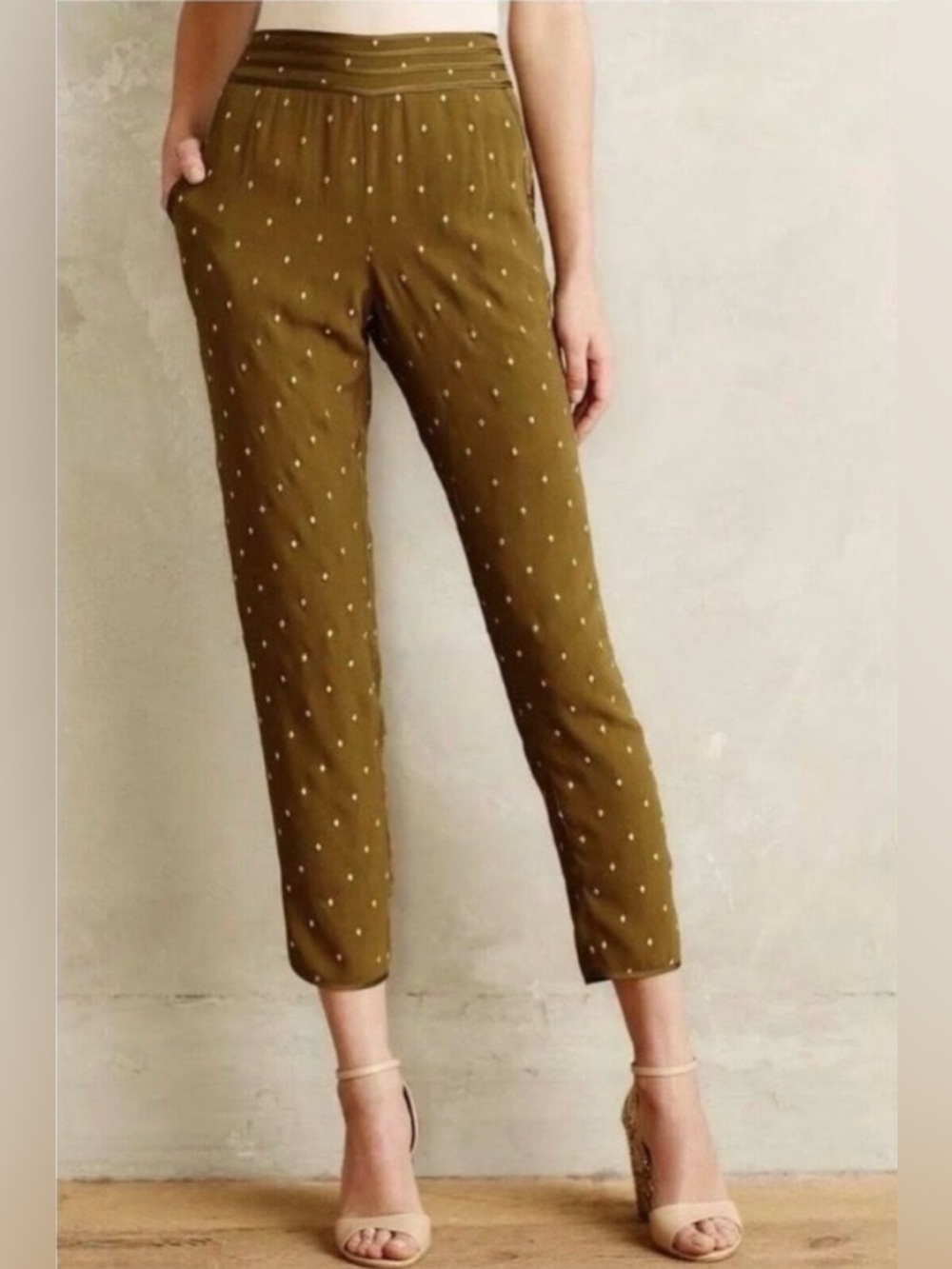 Anthropologie // elevenses Olive Green Cropped Pants
